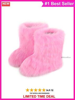 Faux Fur Mid-Calf Flat Snow Boots Fuzzy Winter Shoes